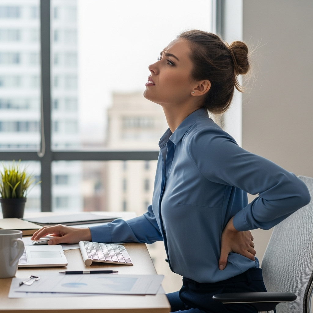 Back pain from sitting incorrectly at work.
